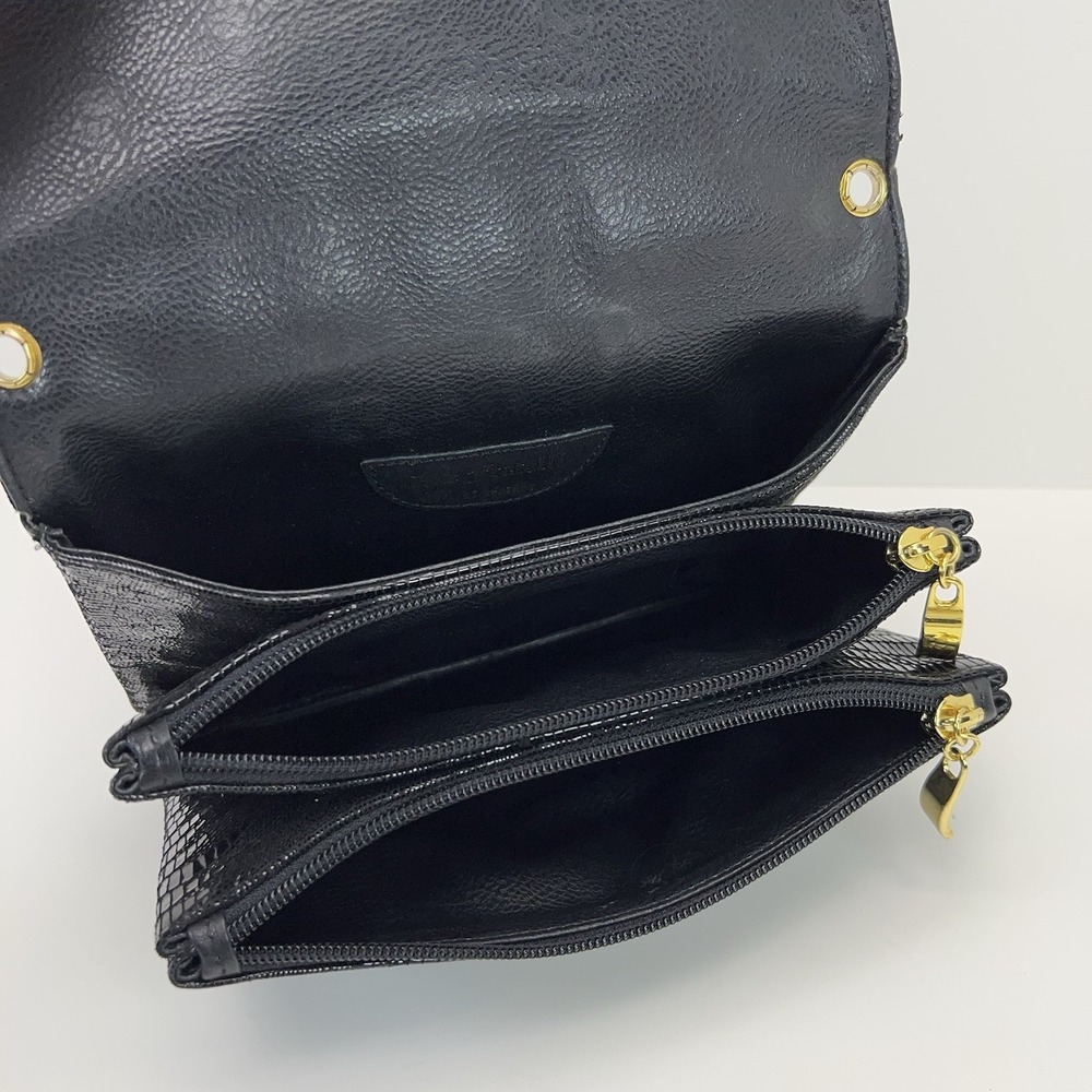 Vtg DUE FRATELLI Leather Purse Black Croc Embossed Crossbody Clutch Bag Classic - Picture 5 of 15